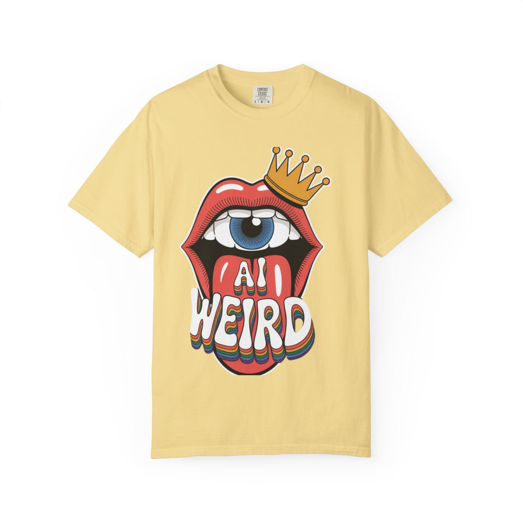 AI Weird Graphic T-Shirt — Crown Quirky Eye & "RETRO CROWNED MOUTH"