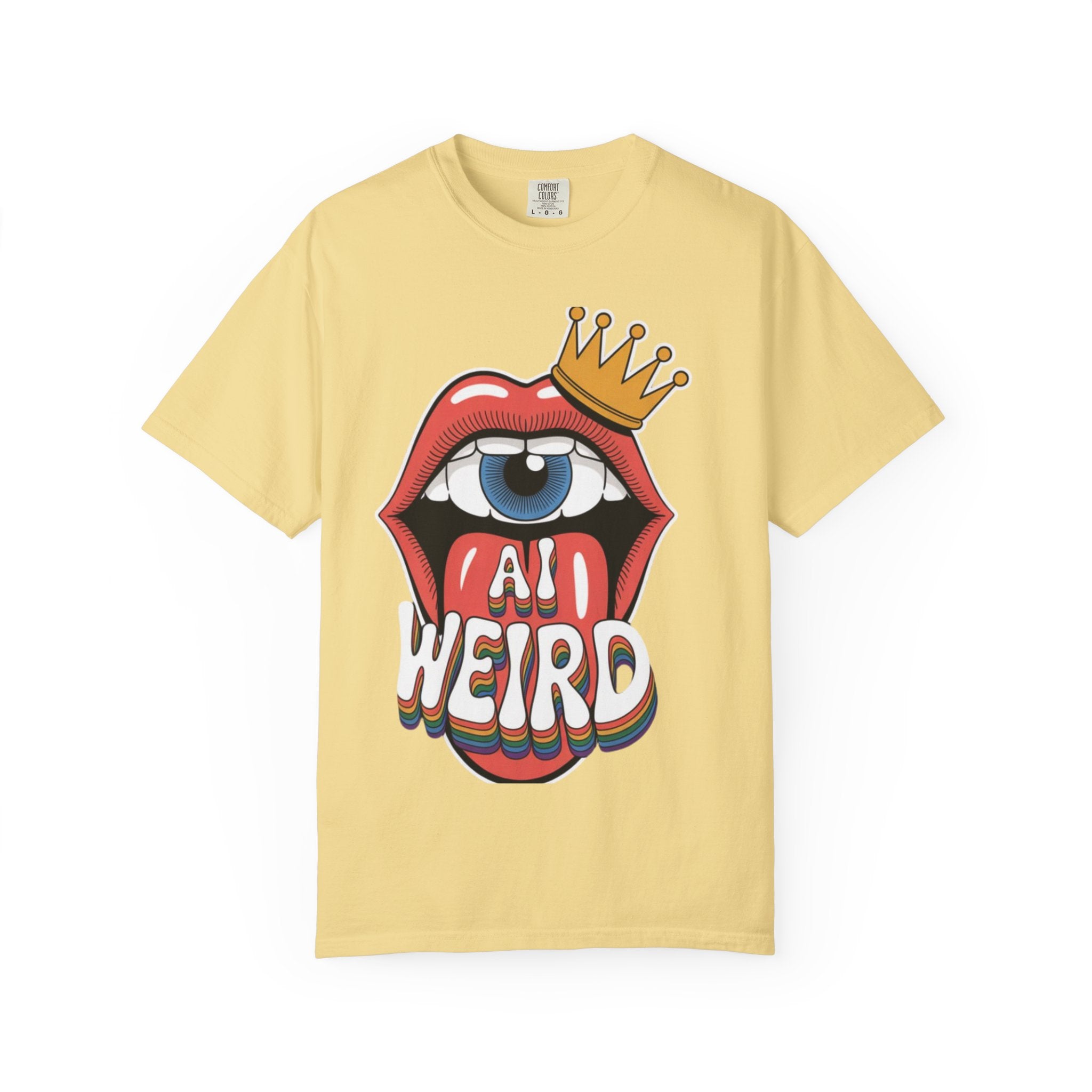 AI Weird Graphic T-Shirt — Crown Quirky Eye & "RETRO CROWNED MOUTH"