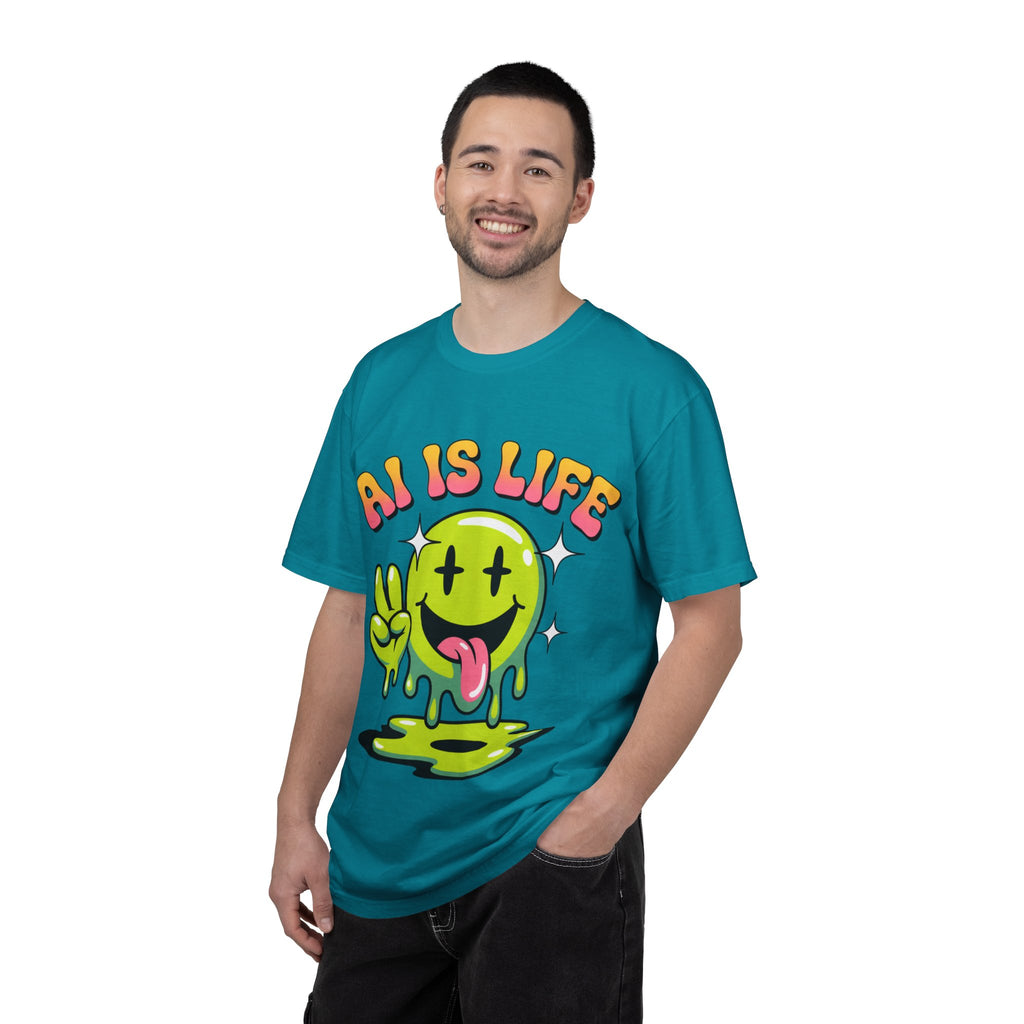 AI IS LIFE "Happy Glitch" Unisex Garment-Dyed T-shirt