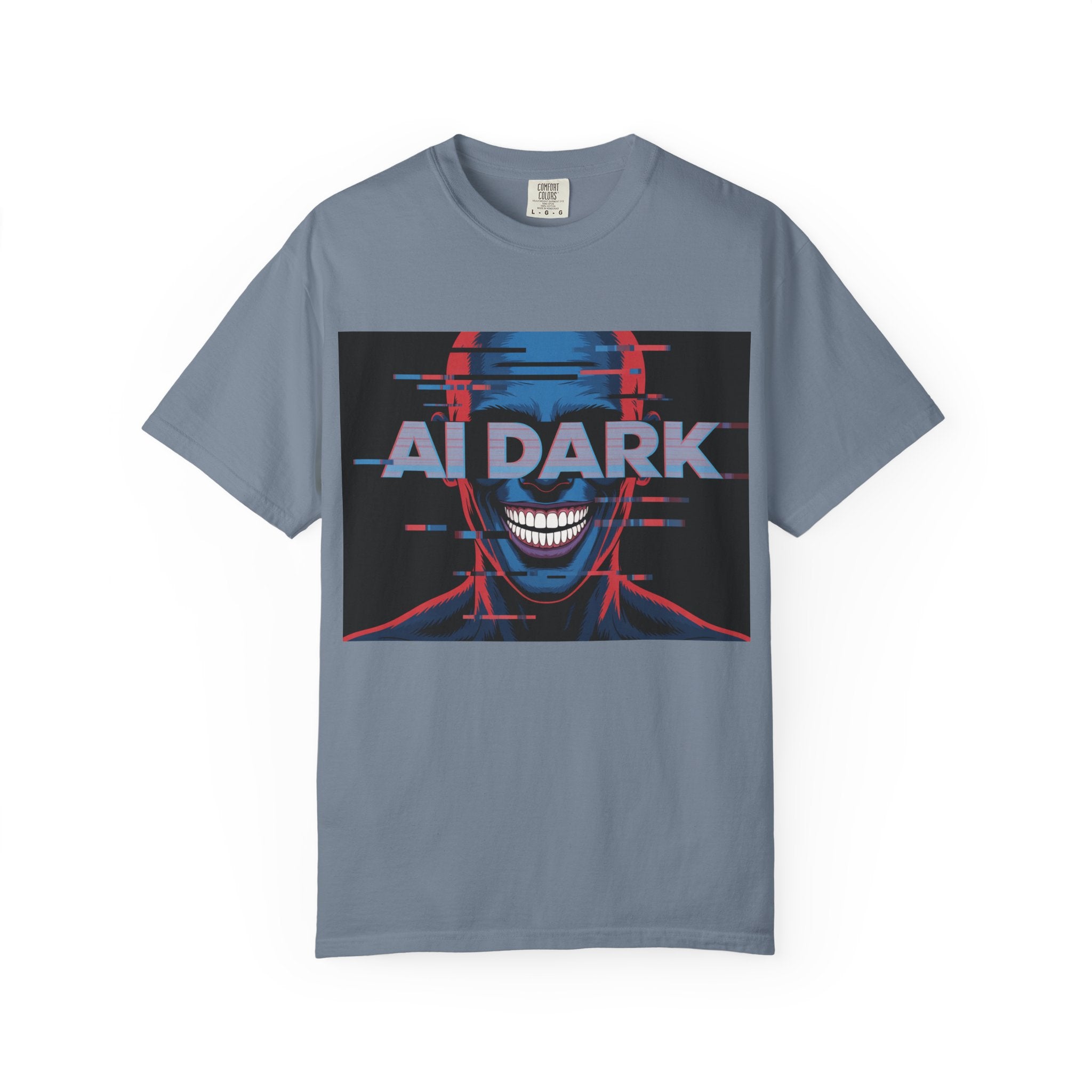 AI DARK " Deepcore Distortion — Cyberpunk Smiling Skull Tee