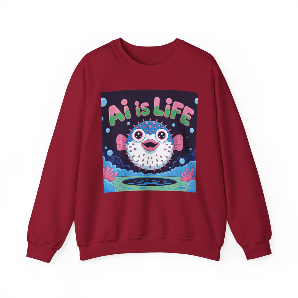 AI is LIFE “Happy Blowfish Energy” of Unisex Heavy Blend™ Crewneck Sweatshirt