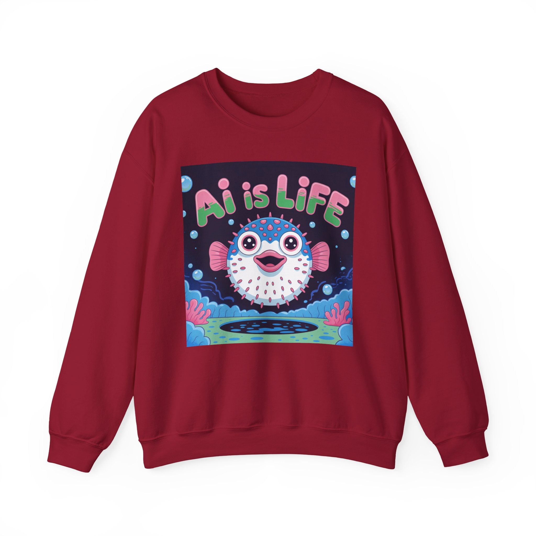 AI is LIFE “Happy Blowfish Energy” of Unisex Heavy Blend™ Crewneck Sweatshirt