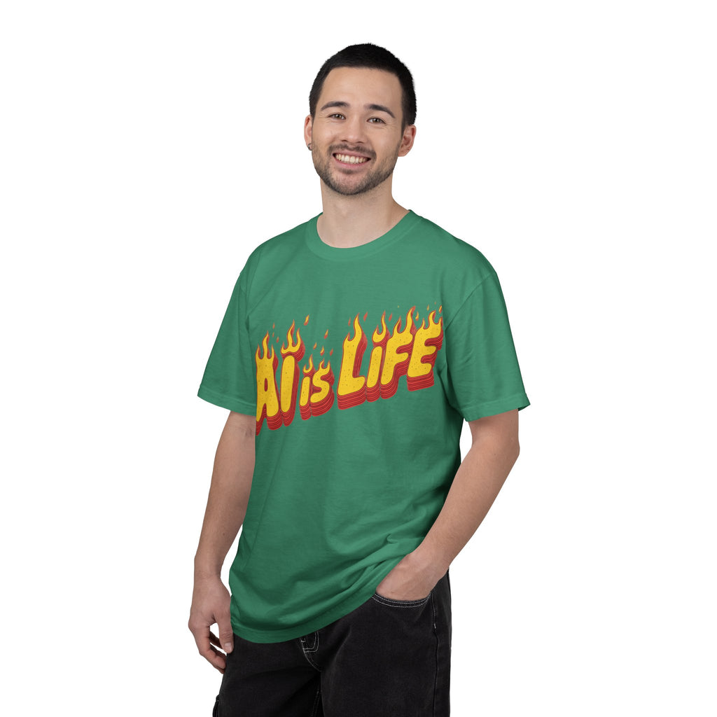 AI is LIFE “FLAME CODE” Unisex Garment-Dyed T-Shirt, Casual Wear,