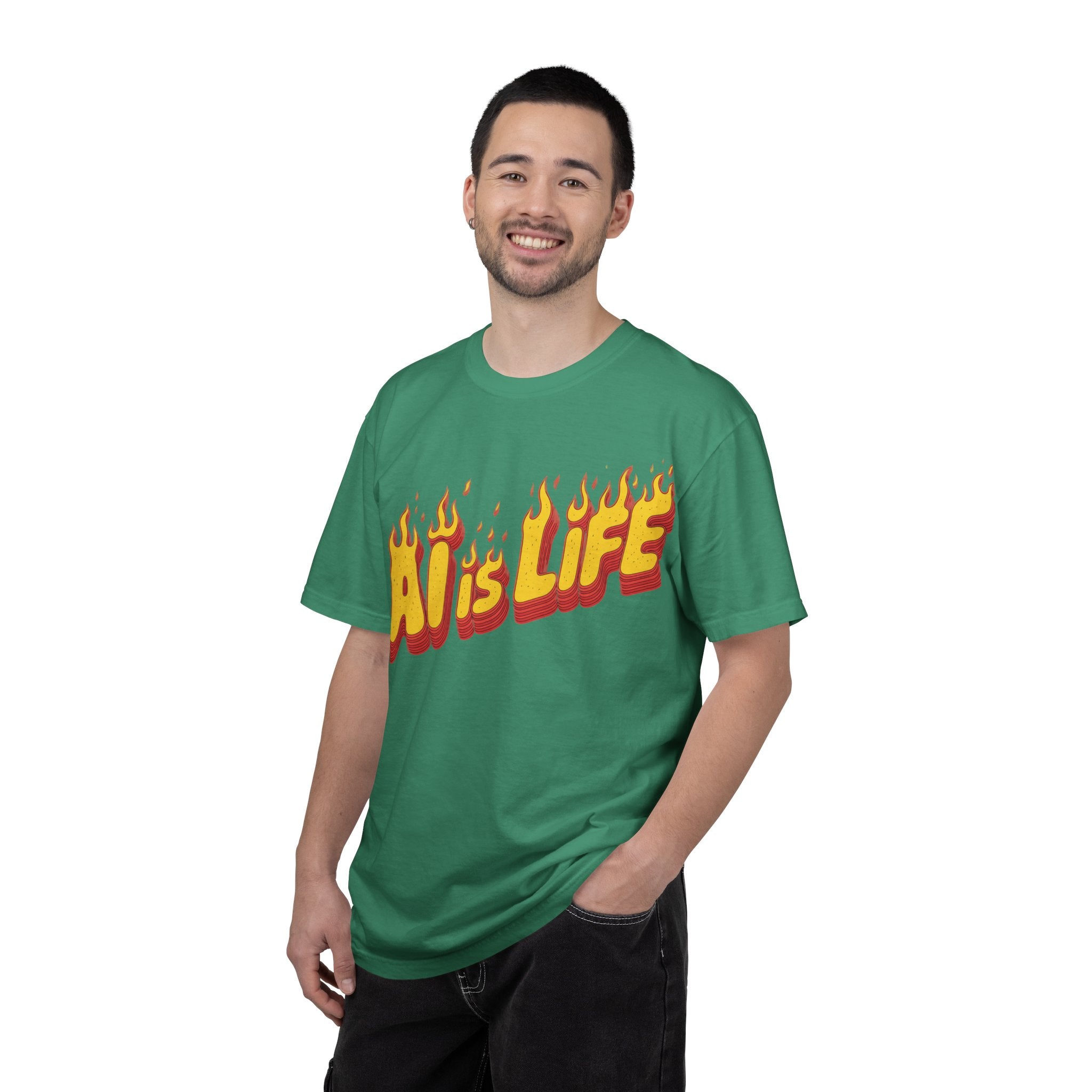 AI is LIFE “FLAME CODE” Unisex Garment-Dyed T-Shirt, Casual Wear,