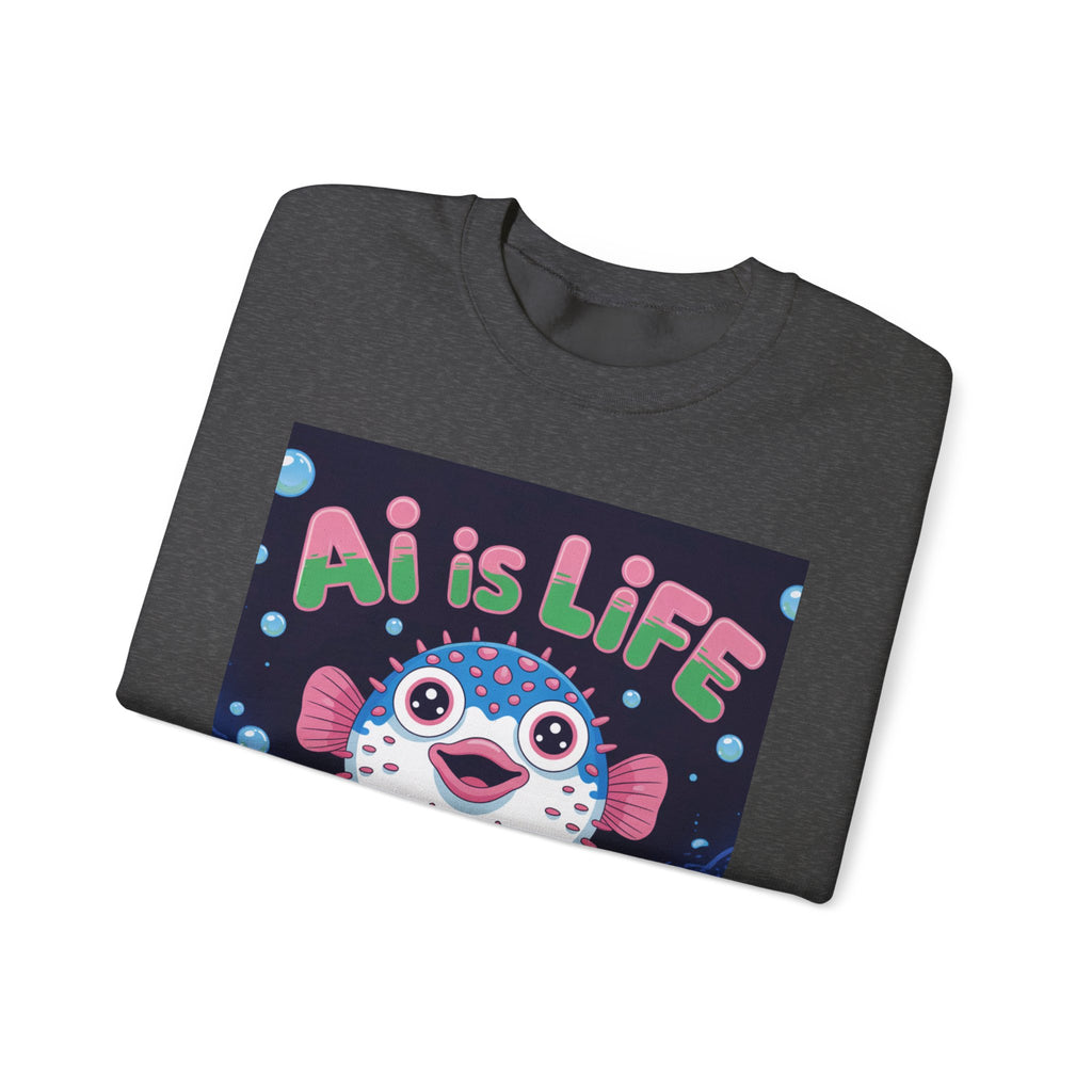 AI is LIFE “Happy Blowfish Energy” of Unisex Heavy Blend™ Crewneck Sweatshirt