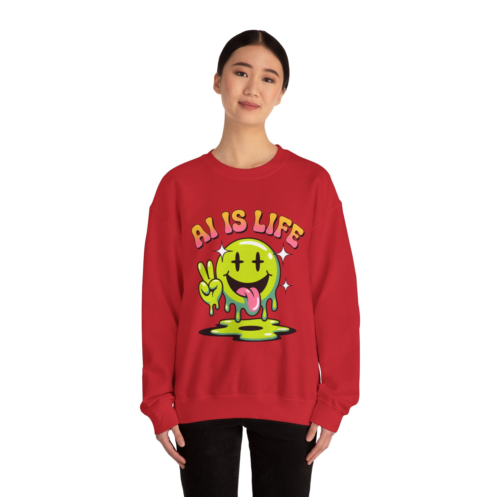 AI IS LIFE  " Happy Glitch "  Unisex Heavy Blend™ Crewneck Sweatshirt