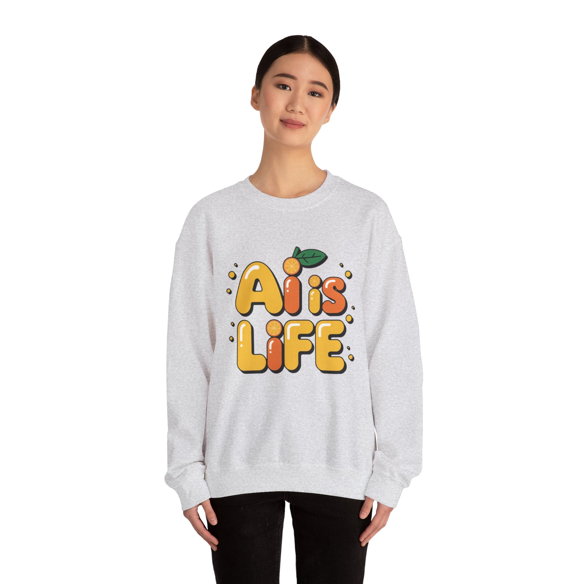 AI is LIFE  "Orange Overclock" Unisex Heavy Blend™ Crewneck Sweatshirt