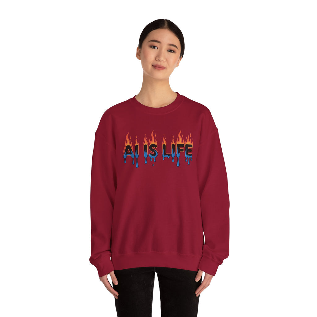 AI IS LIFE – “AI MELTDOWN” Unisex Heavy Blend™ Crewneck Sweatshirt
