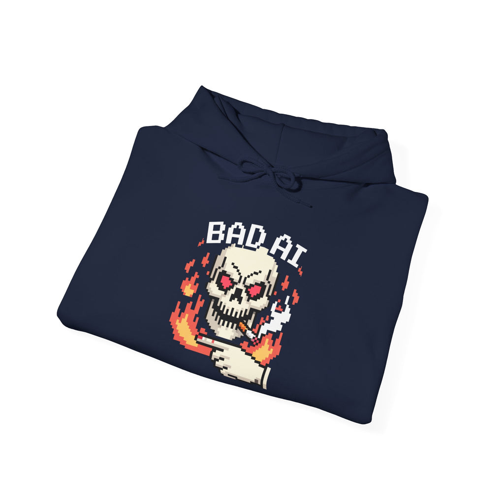 Bad AI Skull Hoodie — "CYBER BONE COMMAND"Hooded Sweatshirt