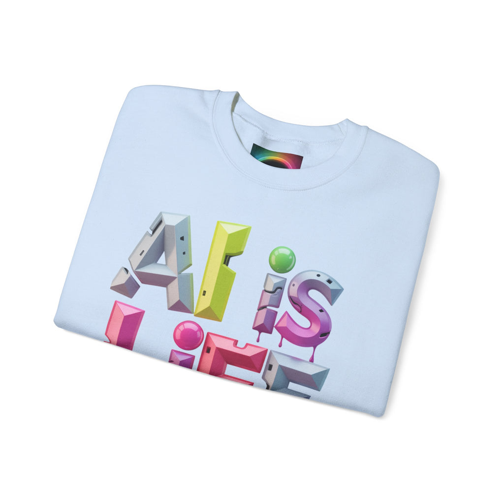 AI is LIFE "GRAFFITI DIMENSION" Colorful 3D Typography Crewneck Sweatshirt