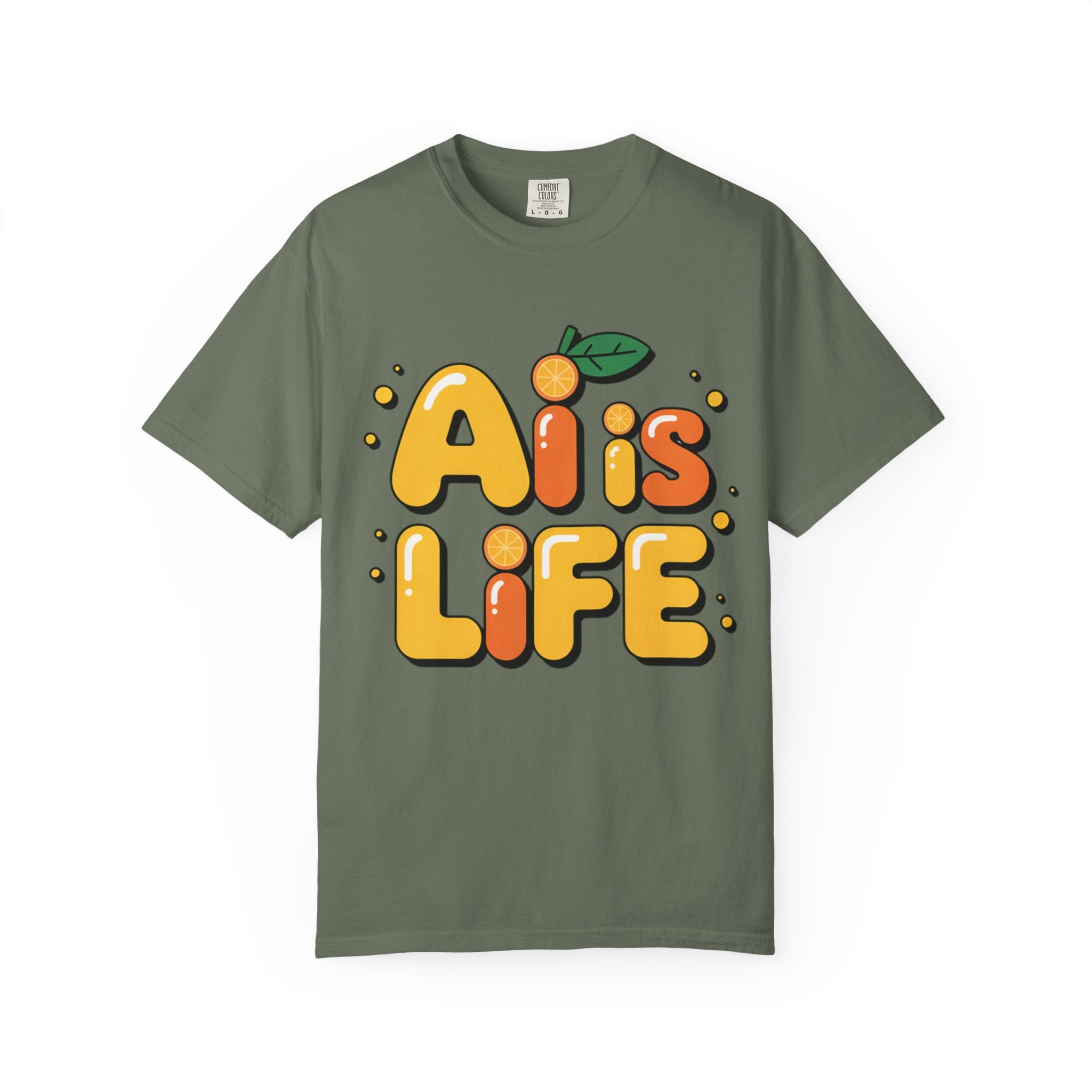 2. AI is LIFE  "Orange Overclock" Unisex Garment-Dyed T-shirt