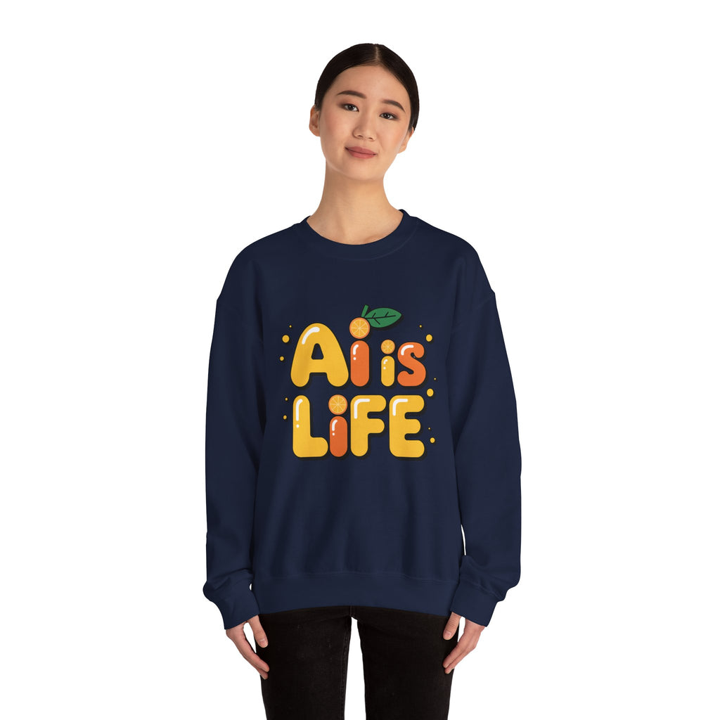 AI is LIFE  "Orange Overclock" Unisex Heavy Blend™ Crewneck Sweatshirt