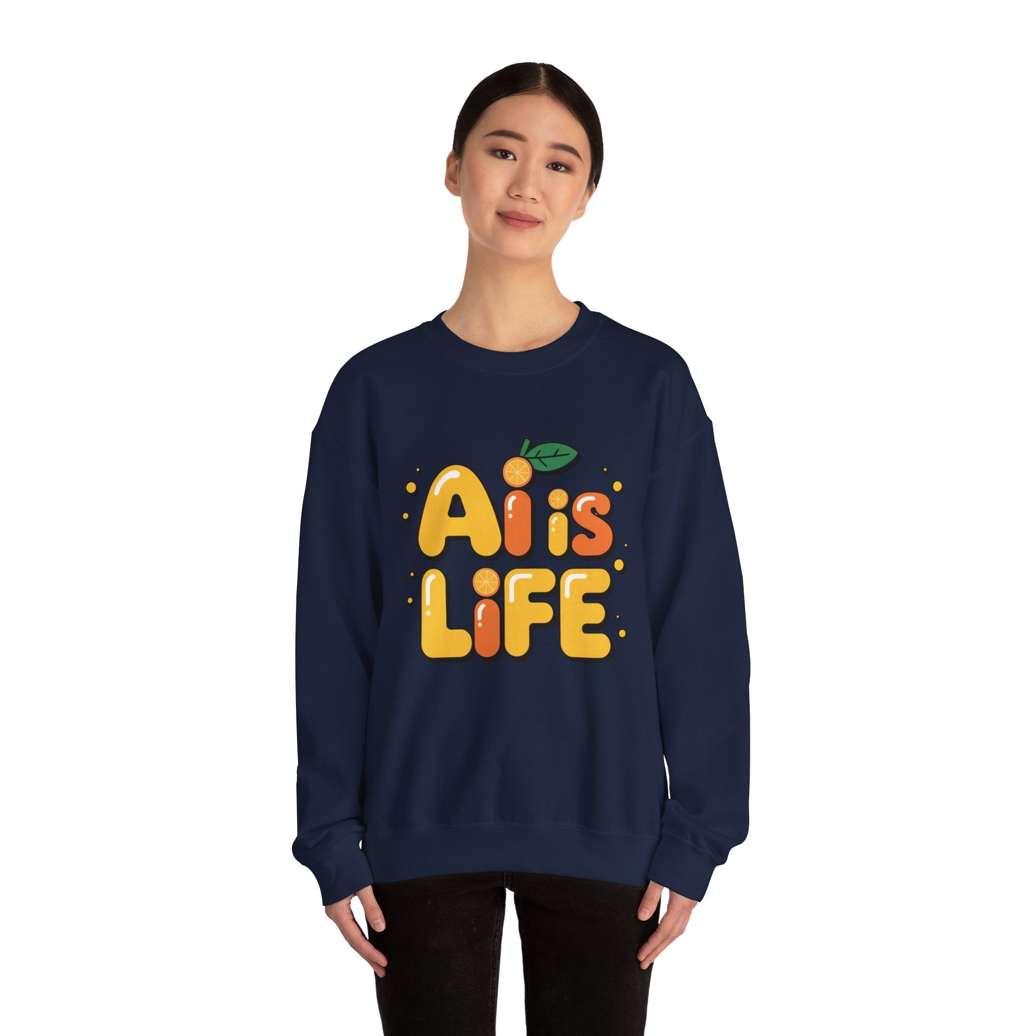 AI is LIFE  "Orange Overclock" Unisex Heavy Blend™ Crewneck Sweatshirt