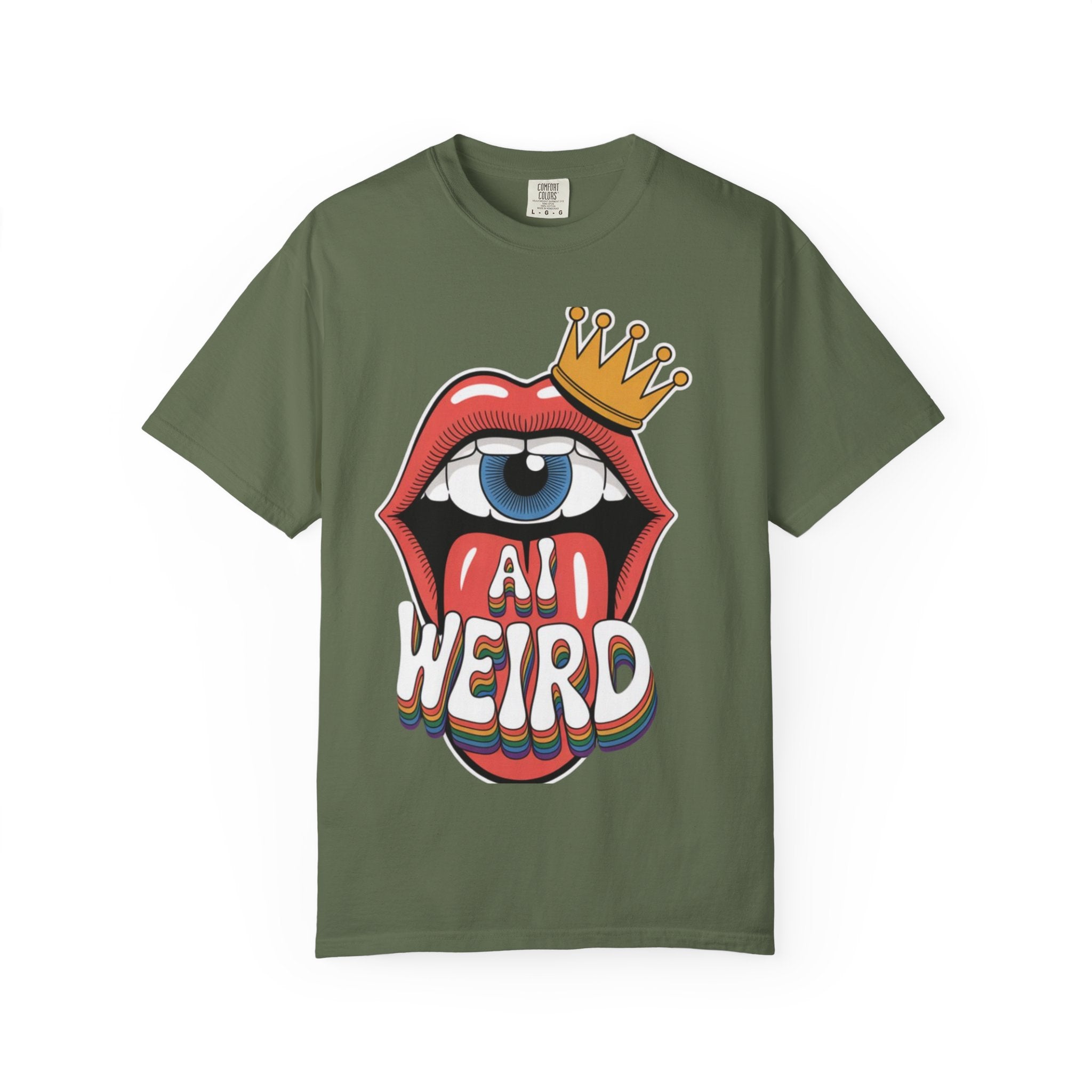 AI Weird Graphic T-Shirt — Crown Quirky Eye & "RETRO CROWNED MOUTH"