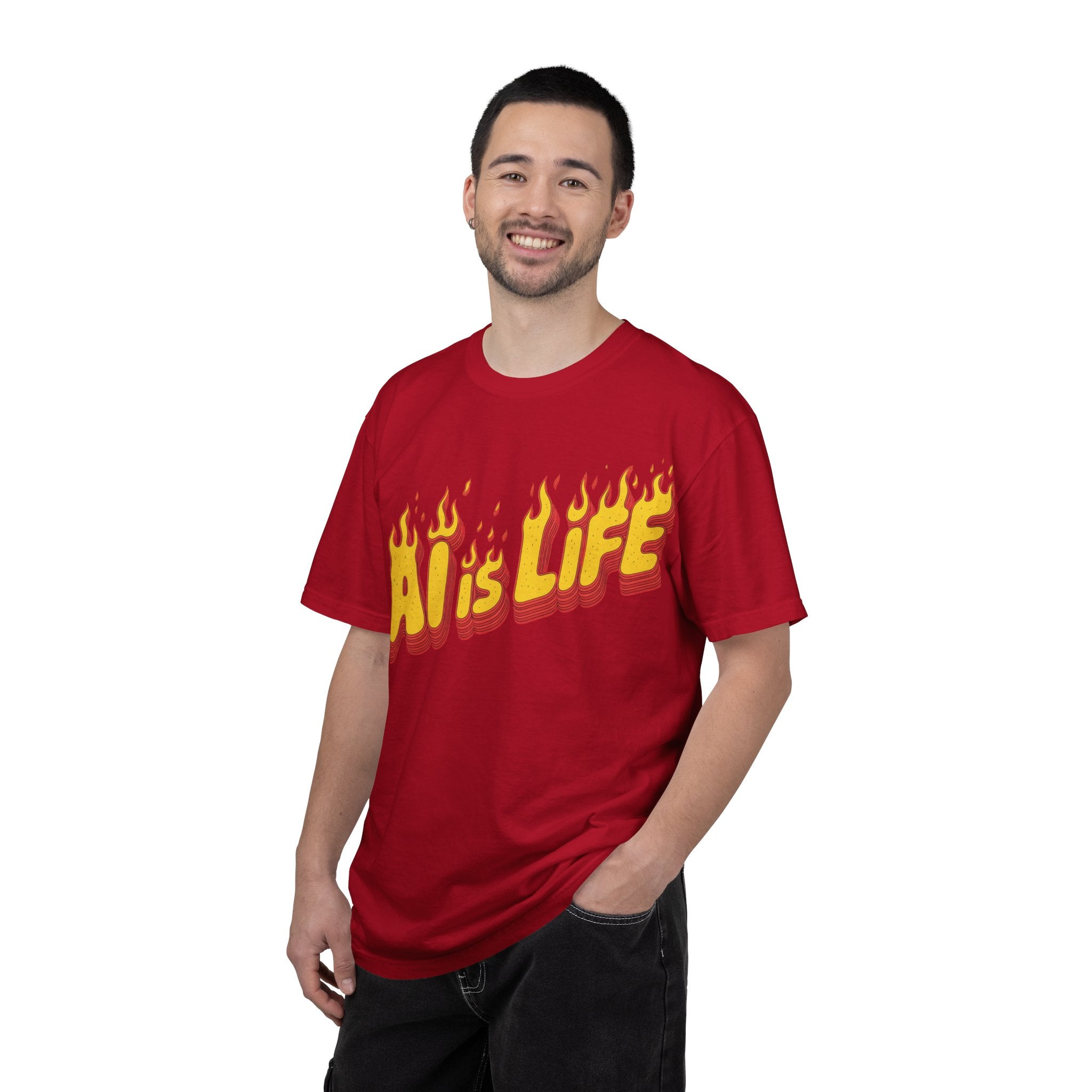 AI is LIFE “FLAME CODE” Unisex Garment-Dyed T-Shirt, Casual Wear,