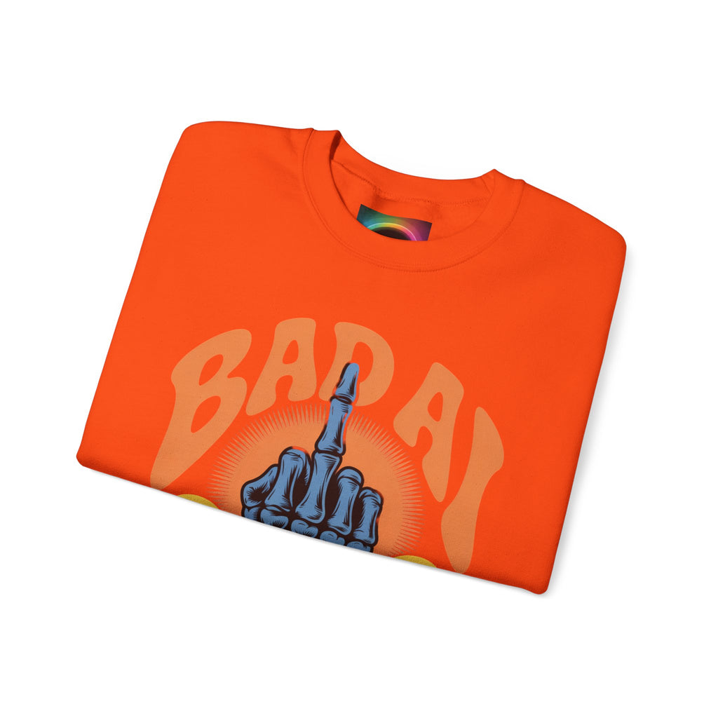 Bad AI Graphic Sweatshirt — Middle Finger Skeleton Hand with Smiley Faces
