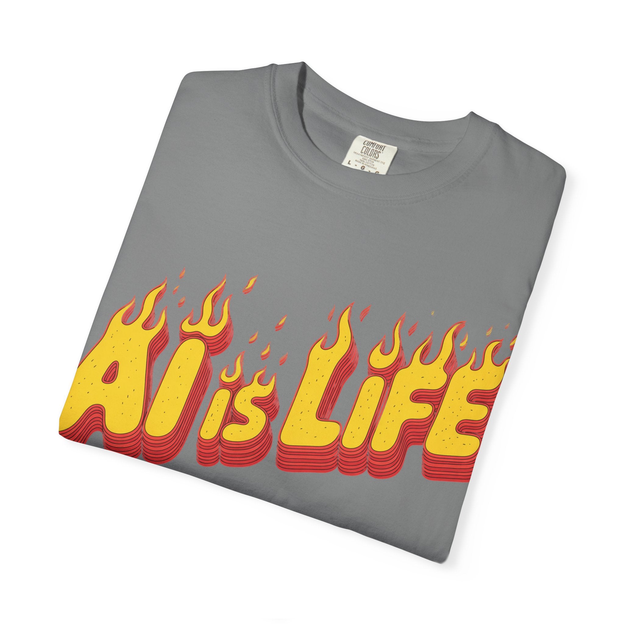 AI is LIFE “FLAME CODE” Unisex Garment-Dyed T-Shirt, Casual Wear,