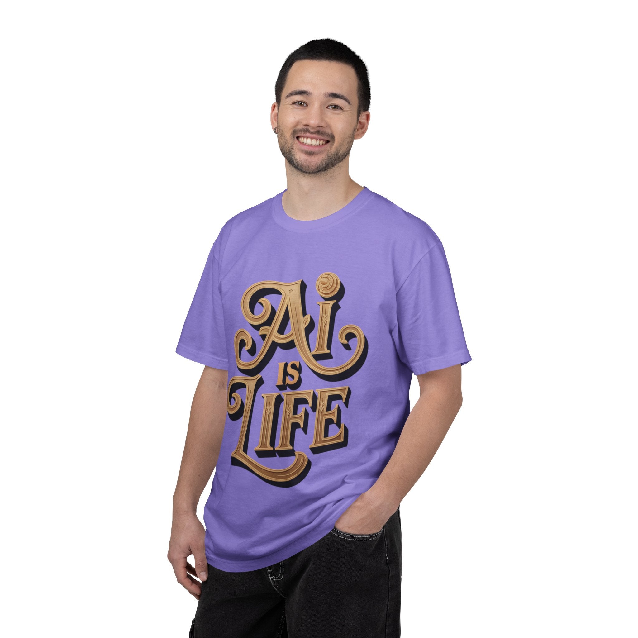 AI IS LIFE  " Golden Neuralwave "  Unisex Garment-Dyed T-shirt
