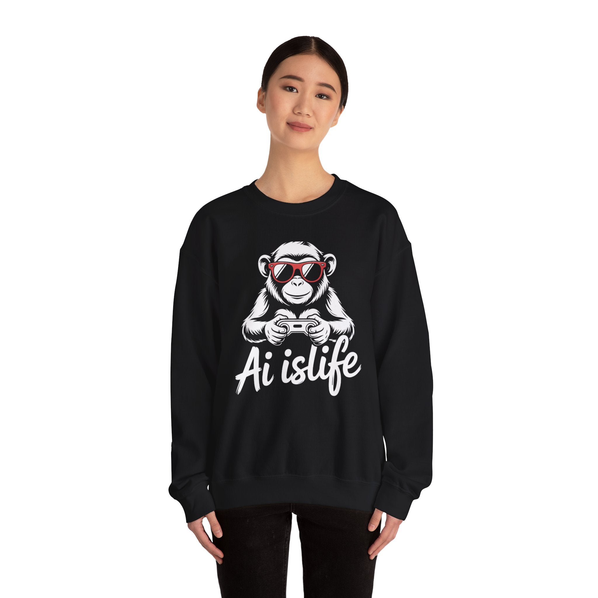 AI Is Life "GAMER CHIMP ELITE" Unisex Graphic Crewneck Sweatshirt