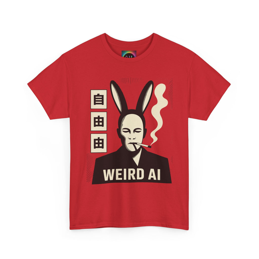 Weird AI Tee "CYBER RABBIT NOIR" Retro Bunny-Masked AI Graphic T-Shirt