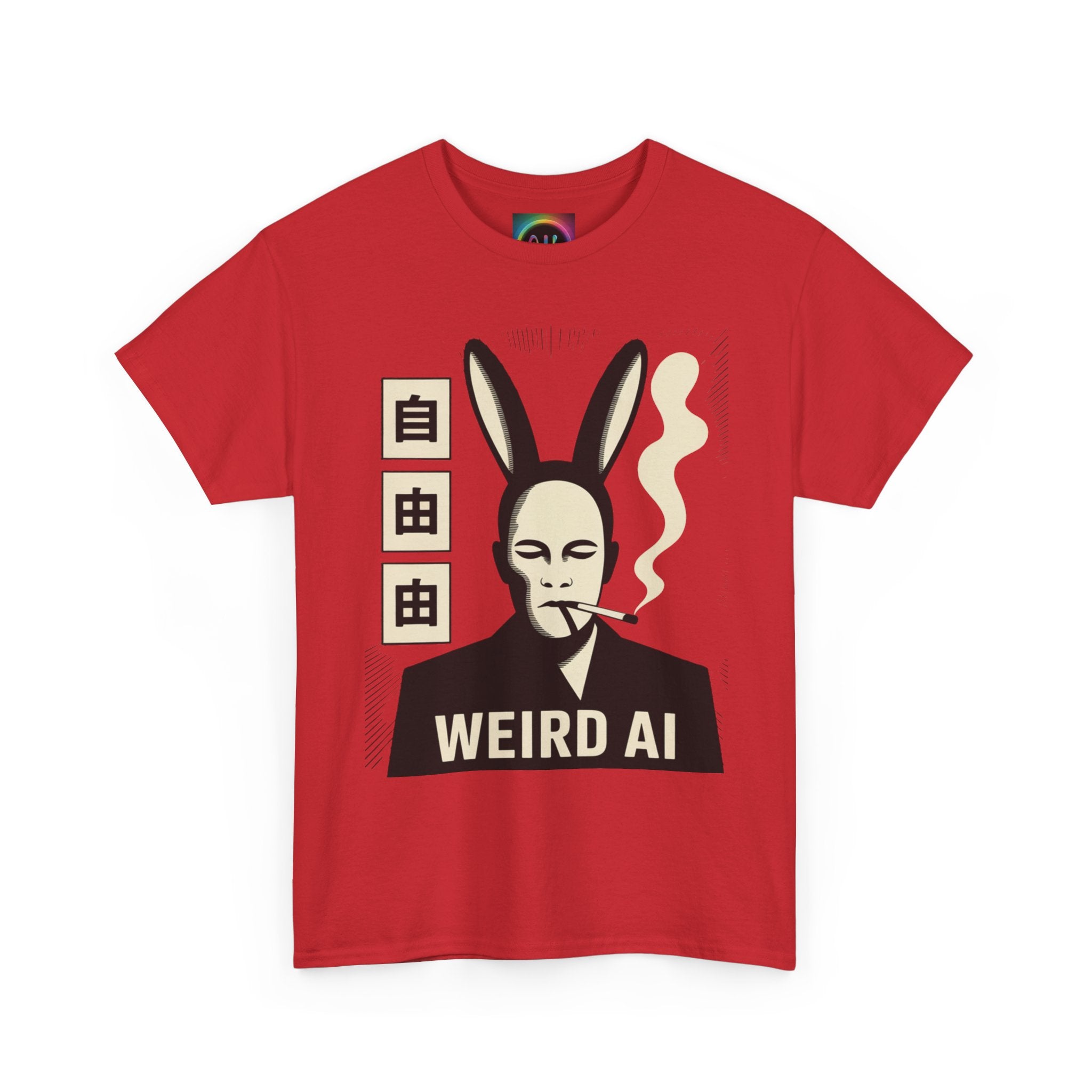 Weird AI Tee "CYBER RABBIT NOIR" Retro Bunny-Masked AI Graphic T-Shirt