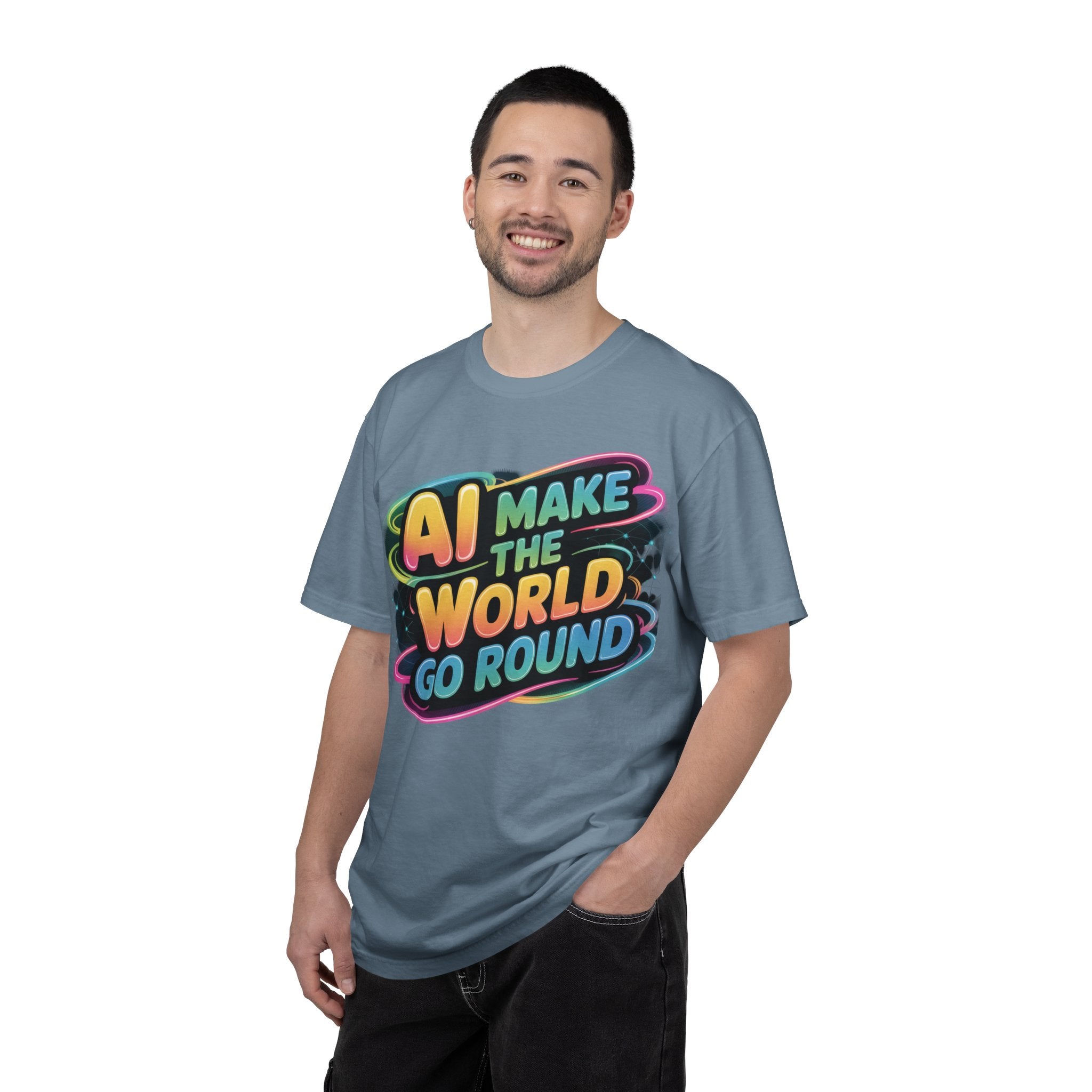 AI MAKE THE WORLD GO ROUND  "Techno Orbit" Unisex Garment-Dyed T-shirt