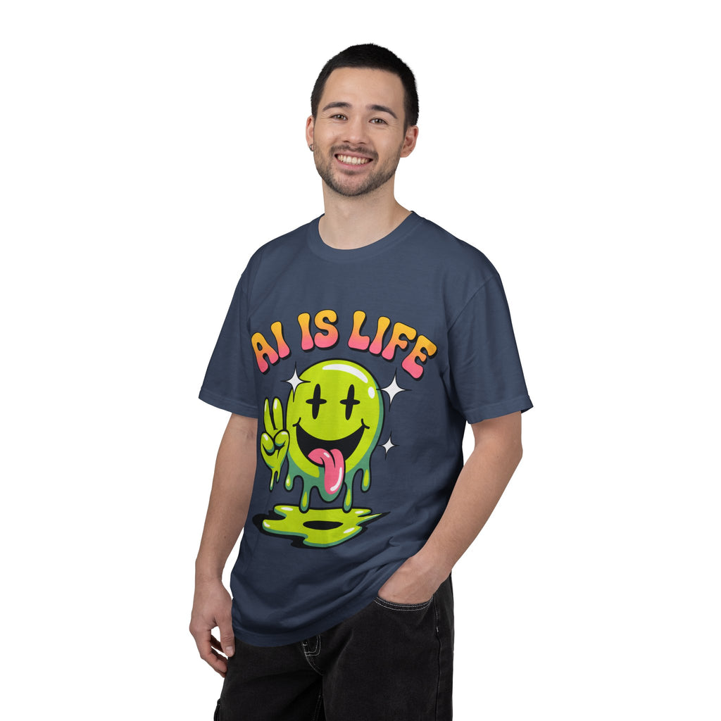 AI IS LIFE "Happy Glitch" Unisex Garment-Dyed T-shirt