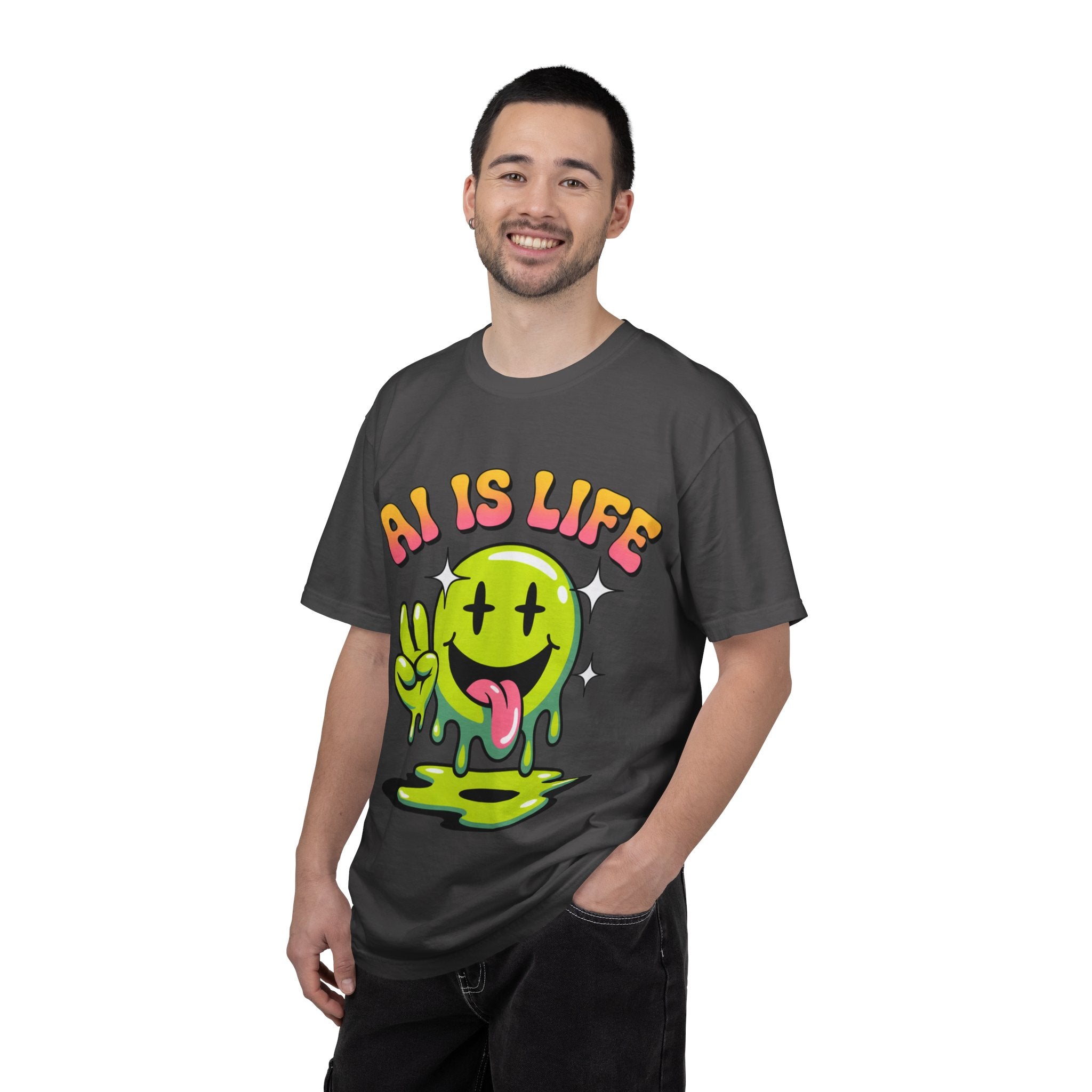 AI IS LIFE "Happy Glitch" Unisex Garment-Dyed T-shirt