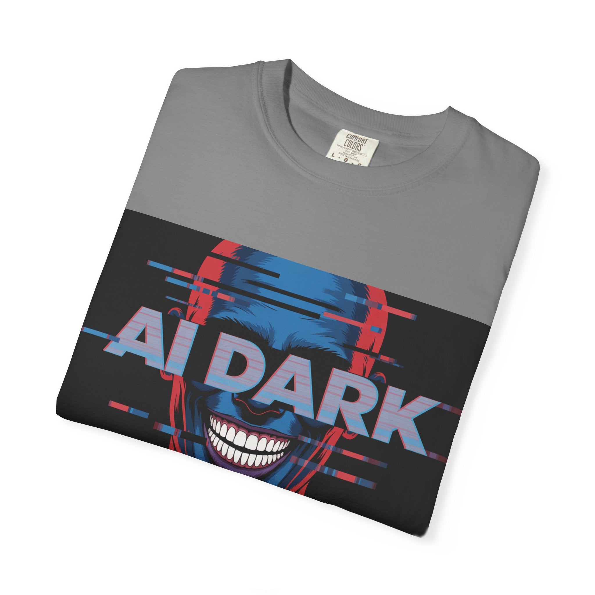 AI DARK " Deepcore Distortion — Cyberpunk Smiling Skull Tee