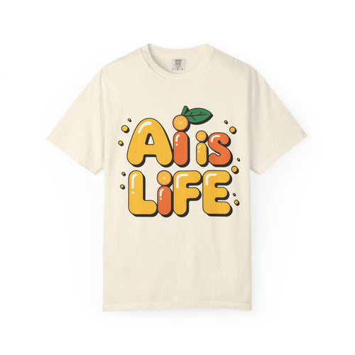 2. AI is LIFE  "Orange Overclock" Unisex Garment-Dyed T-shirt