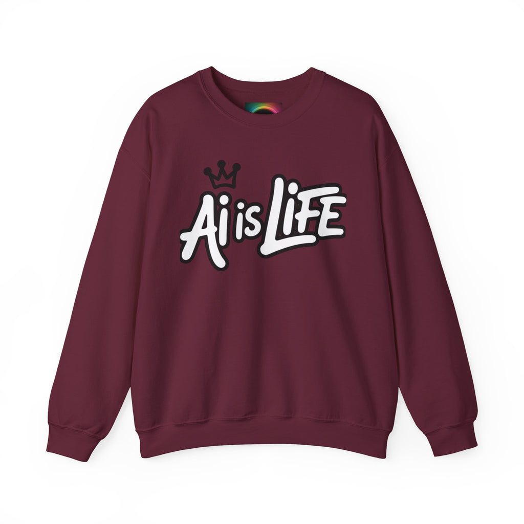 Ai is Life "CROWNED CURSIVE"— Streetwear Crewneck Sweatshirt