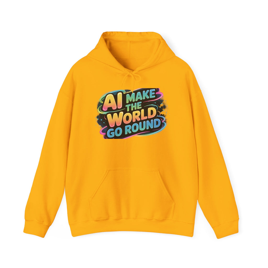 AI MAKE THE WORLD GO ROUND  "Techno Orbit" Unisex Heavy Blend™ Hooded Sweatshirt