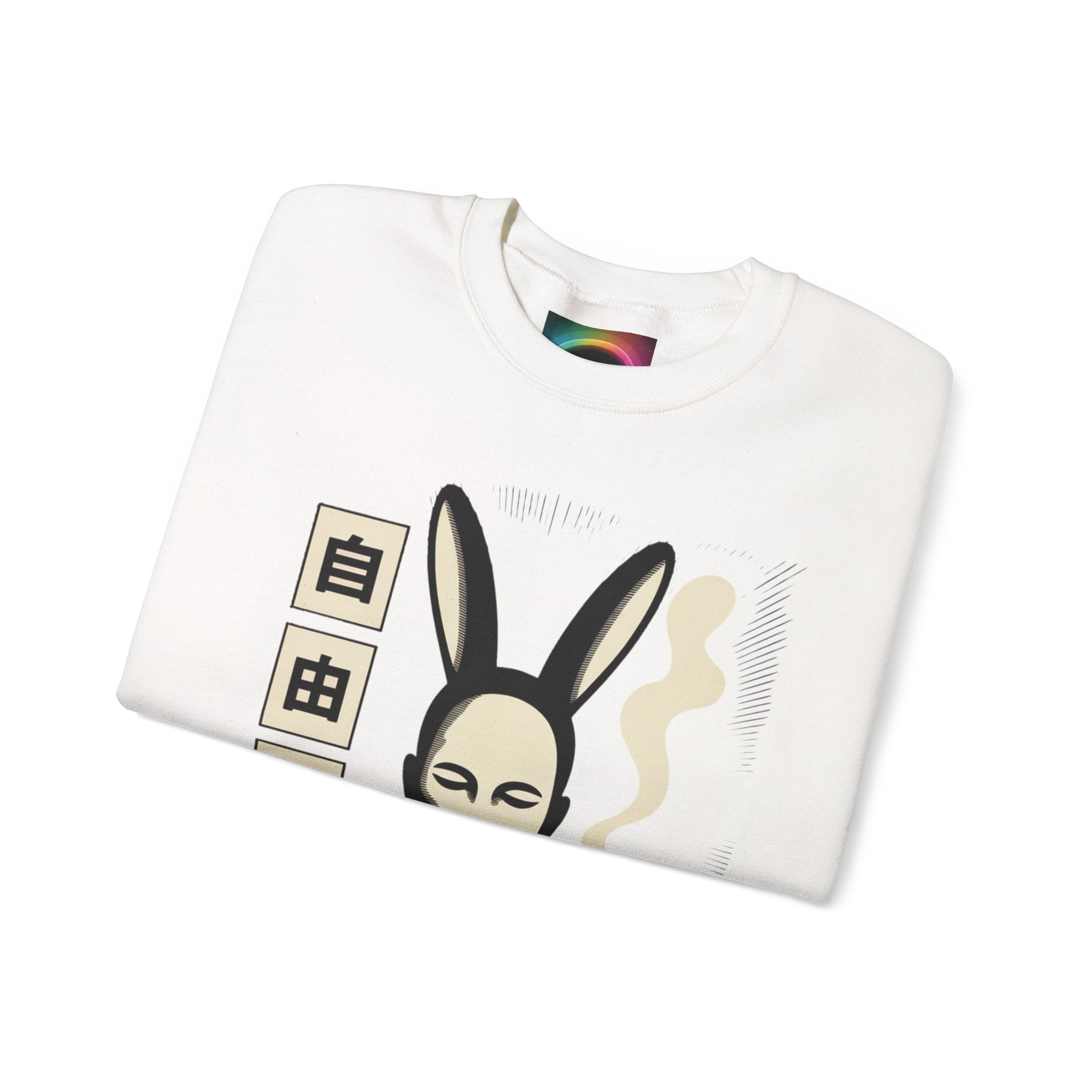 Weird AI Tee "CYBER RABBIT NOIR" Retro Bunny-Masked AI Graphic Crewneck Sweatshirt