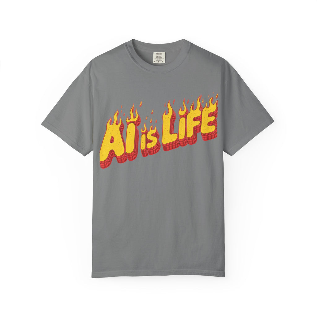 AI is LIFE “FLAME CODE” Unisex Garment-Dyed T-Shirt, Casual Wear,