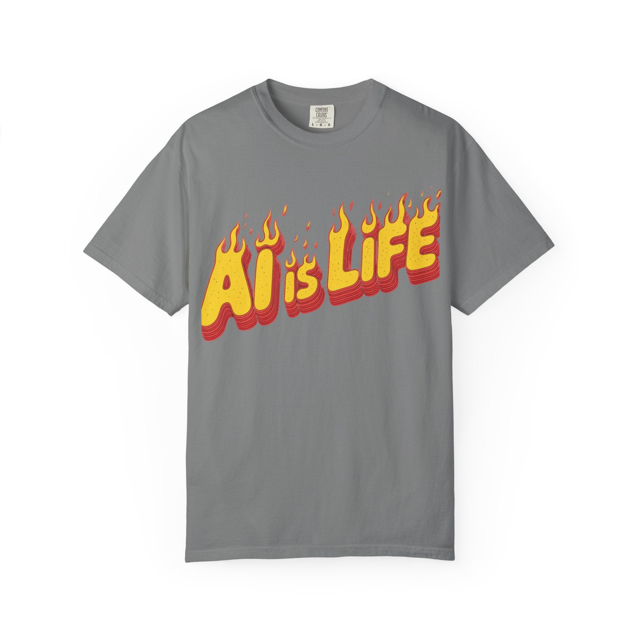 AI is LIFE “FLAME CODE” Unisex Garment-Dyed T-Shirt, Casual Wear,