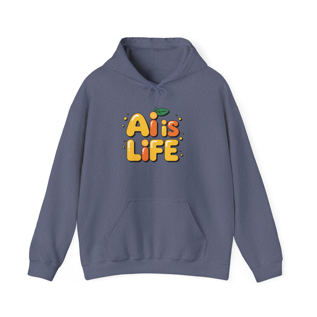 2. AI is LIFE  "Orange Overclock" Unisex Heavy Blend™ Hooded Sweatshirt