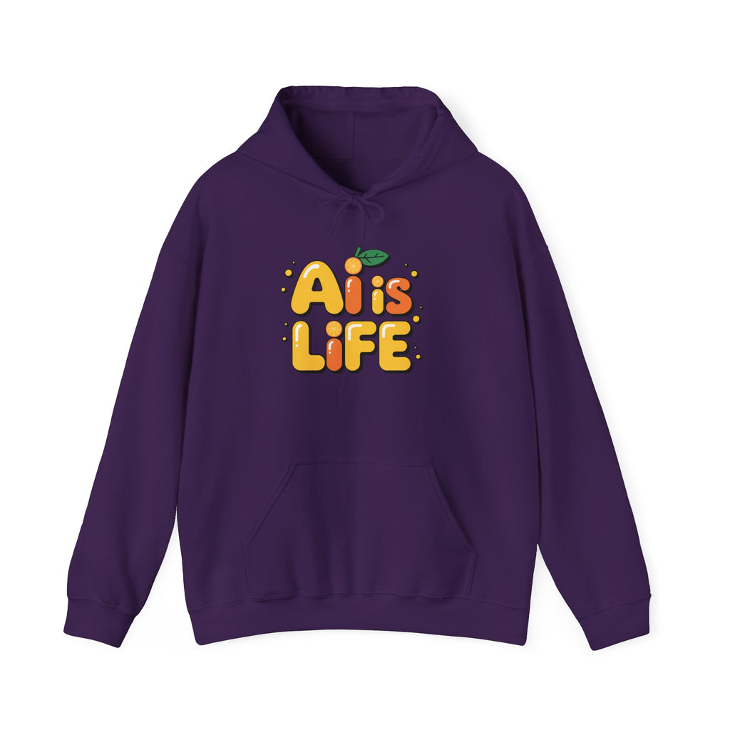 2. AI is LIFE  "Orange Overclock" Unisex Heavy Blend™ Hooded Sweatshirt