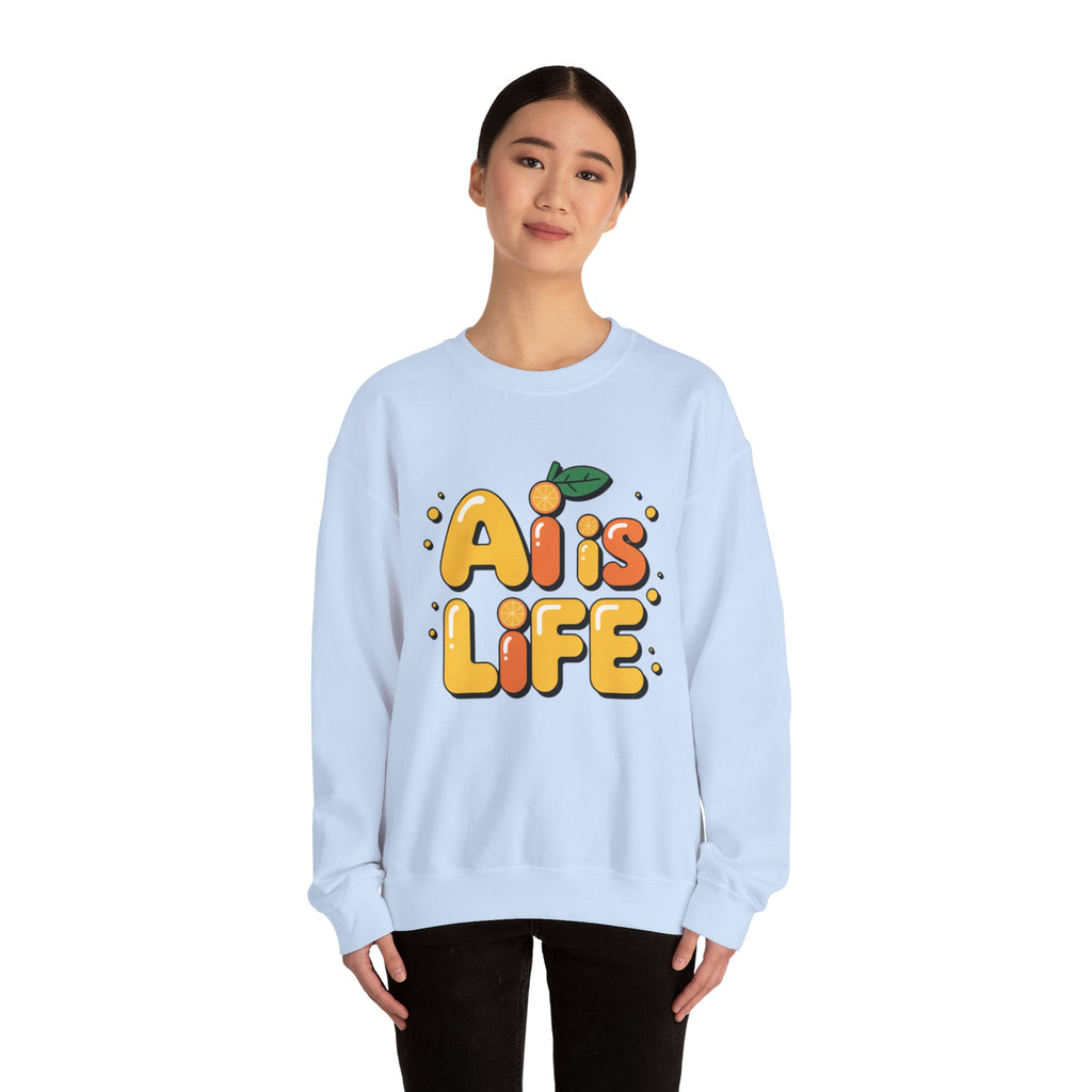 AI is LIFE  "Orange Overclock" Unisex Heavy Blend™ Crewneck Sweatshirt