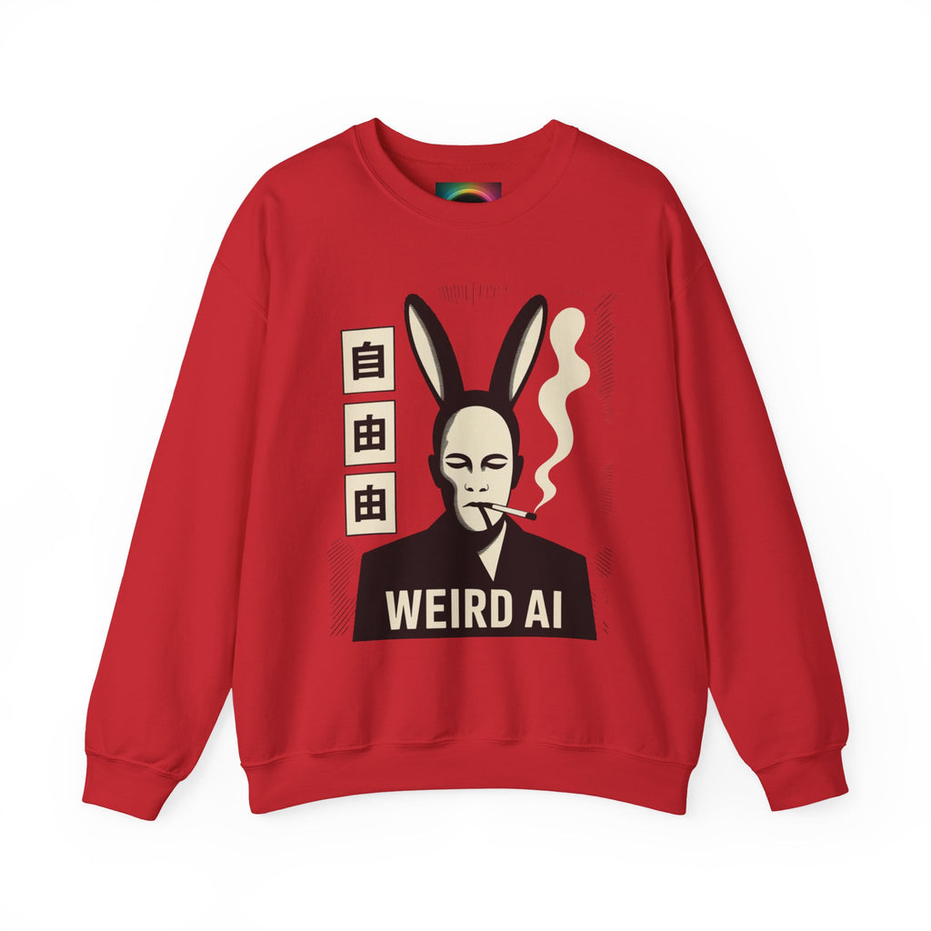 Weird AI Tee "CYBER RABBIT NOIR" Retro Bunny-Masked AI Graphic Crewneck Sweatshirt