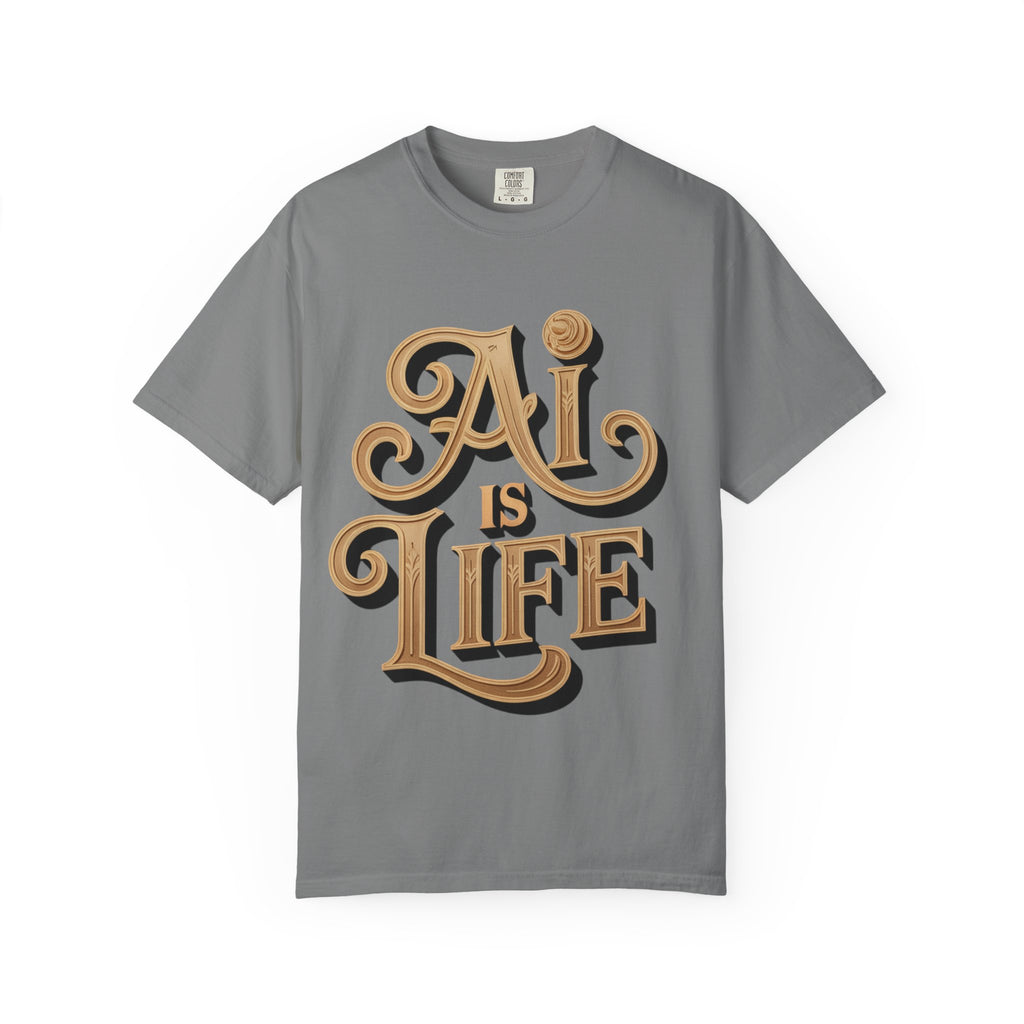 AI IS LIFE  " Golden Neuralwave "  Unisex Garment-Dyed T-shirt