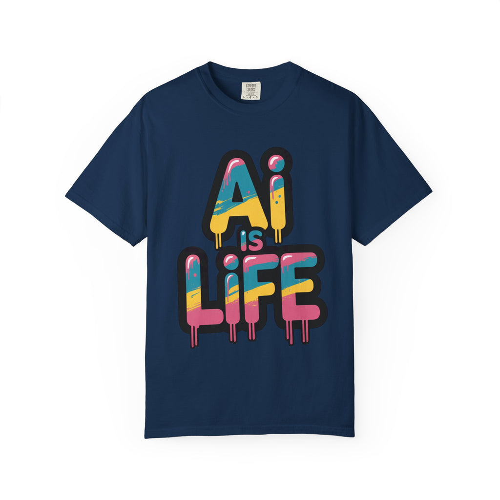 AI IS LIFE  " Neon Circuit " Unisex Garment-Dyed T-shirt