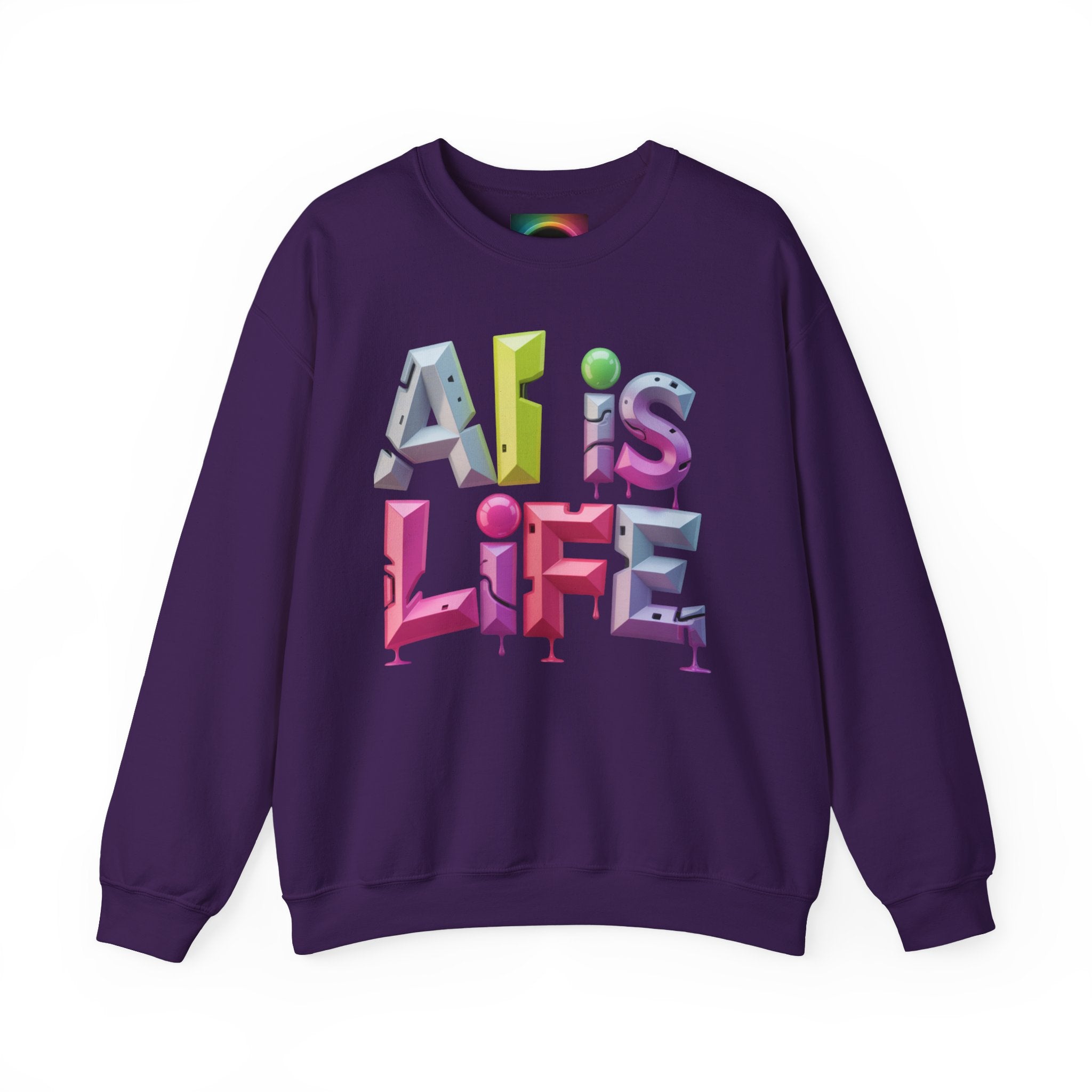 AI is LIFE "GRAFFITI DIMENSION" Colorful 3D Typography Crewneck Sweatshirt