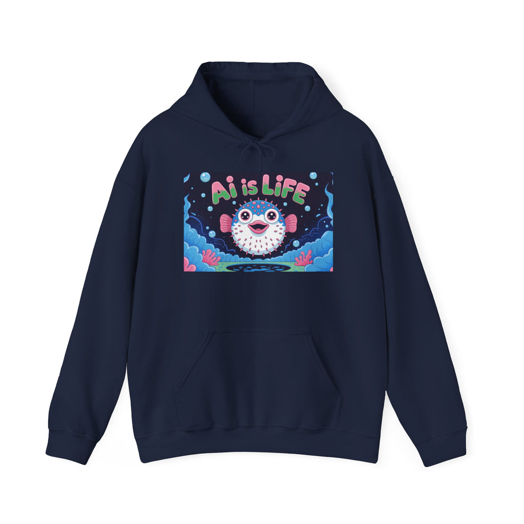 AI is LIFE “Happy Blowfish Energy” Unisex Heavy Blend™ Hooded Sweatshirt