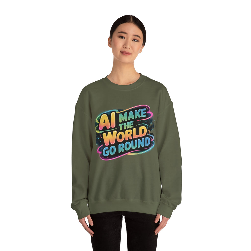 AI MAKE THE WORLD GO ROUND  "Techno Orbit"  Heavy Blend™ Crewneck Sweatshirt