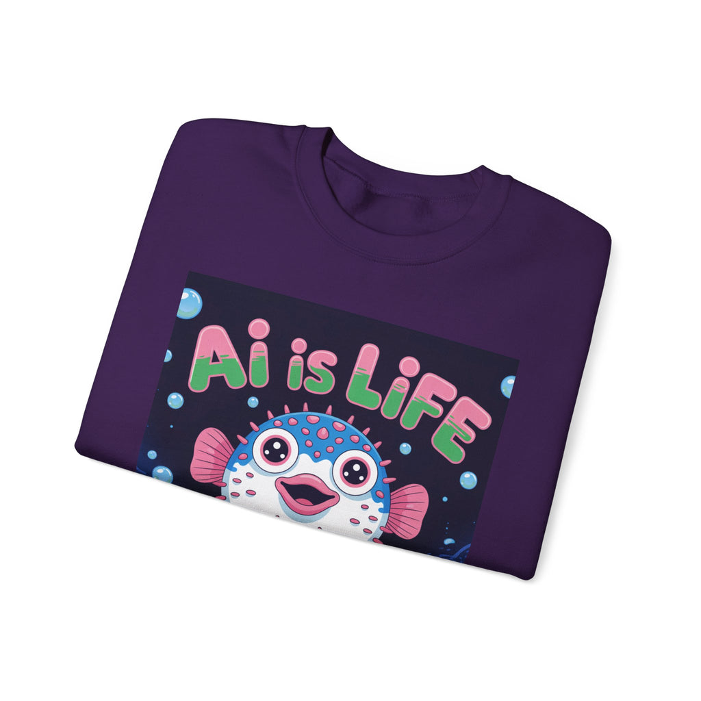 AI is LIFE “Happy Blowfish Energy” of Unisex Heavy Blend™ Crewneck Sweatshirt