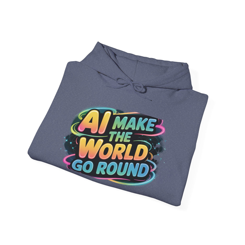 AI MAKE THE WORLD GO ROUND  "Techno Orbit" Unisex Heavy Blend™ Hooded Sweatshirt