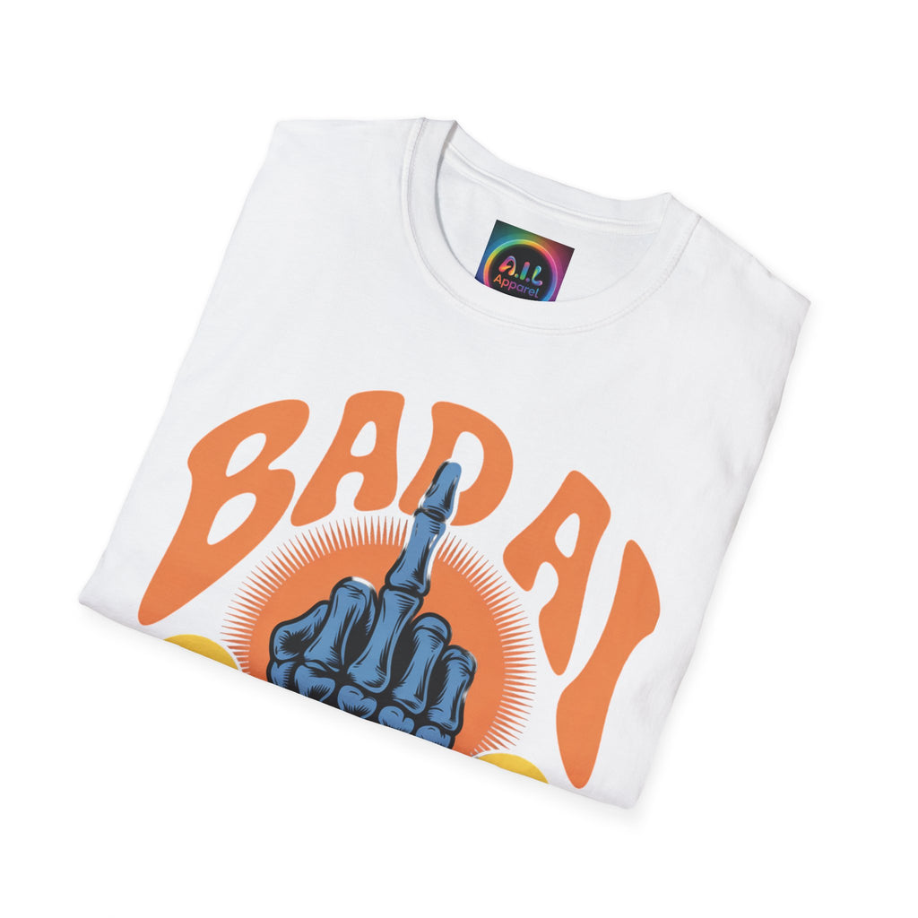 Bad AI Graphic T-Shirt — Middle Finger Skeleton Hand with Smiley Faces