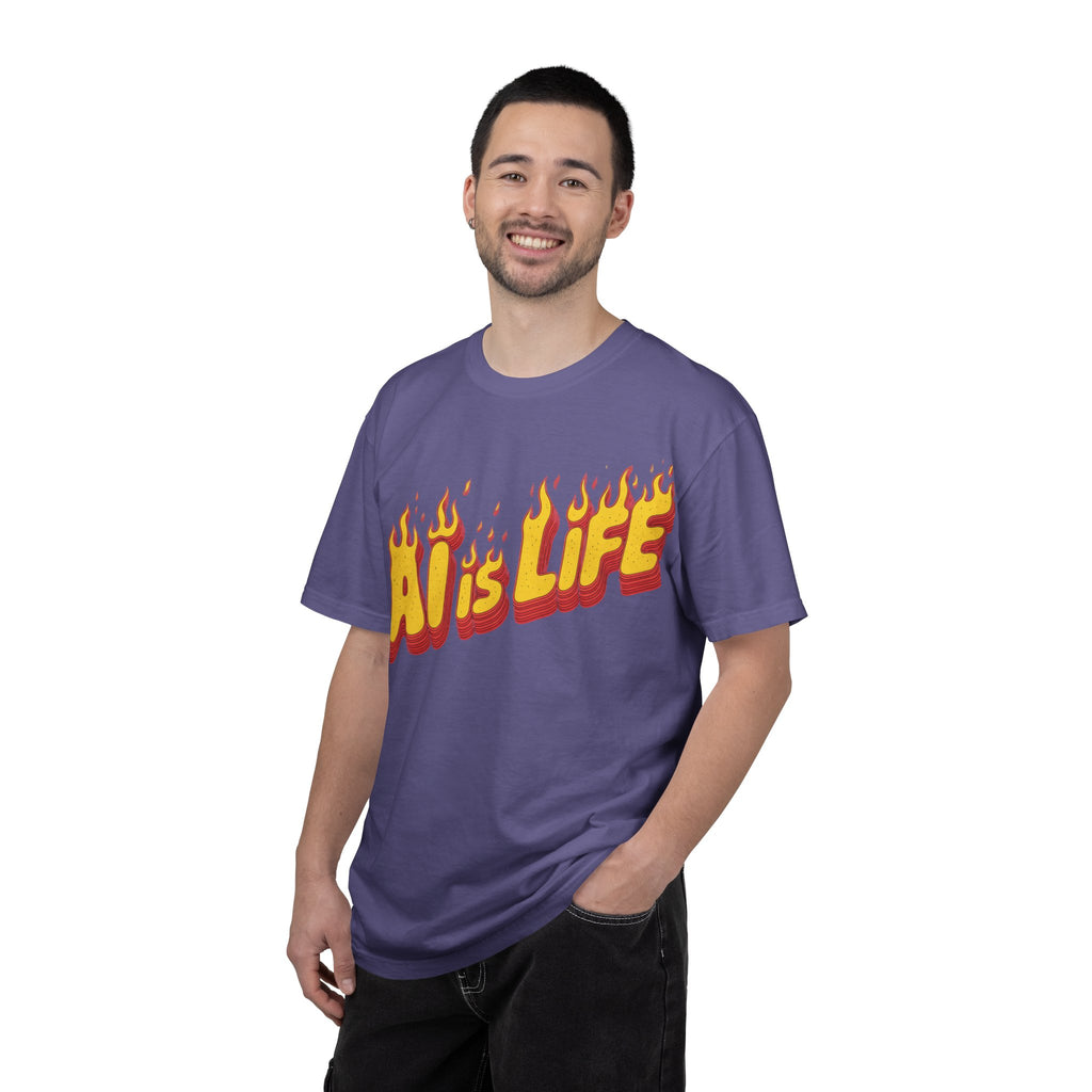 AI is LIFE “FLAME CODE” Unisex Garment-Dyed T-Shirt, Casual Wear,