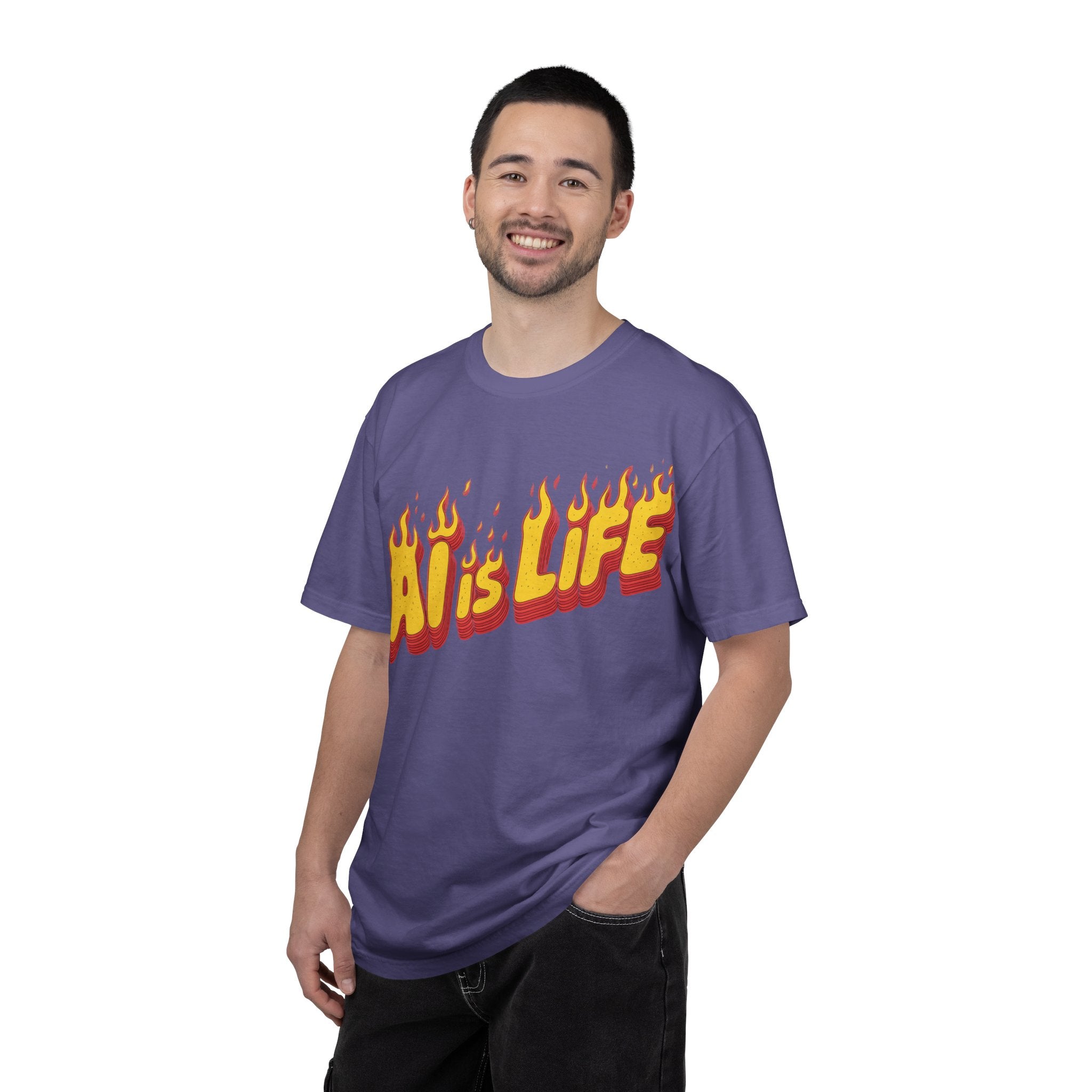 AI is LIFE “FLAME CODE” Unisex Garment-Dyed T-Shirt, Casual Wear,
