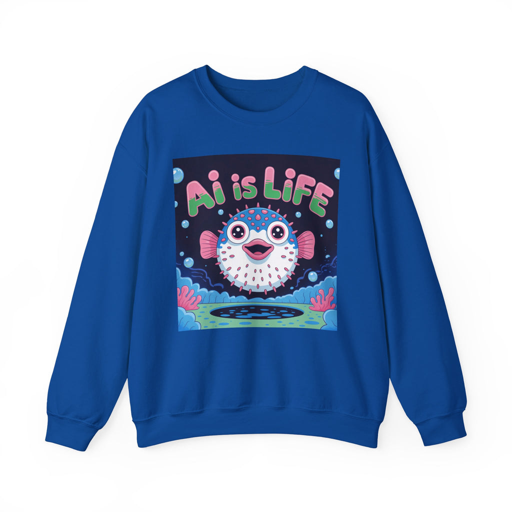 AI is LIFE “Happy Blowfish Energy” of Unisex Heavy Blend™ Crewneck Sweatshirt